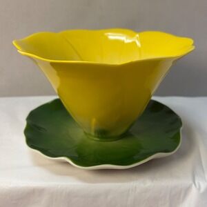 I. Godinger & Co Yellow Flower Bowl and Green Leaf Saucer Set Ceramic Set